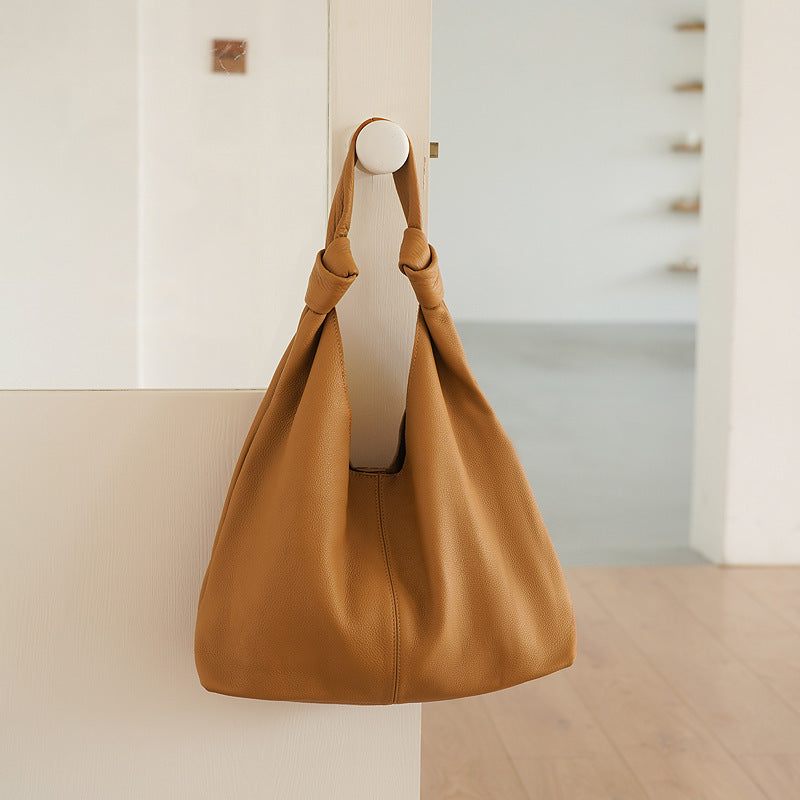 Black Leather Hobo Bag - Knotted Handles, Minimalist Chic