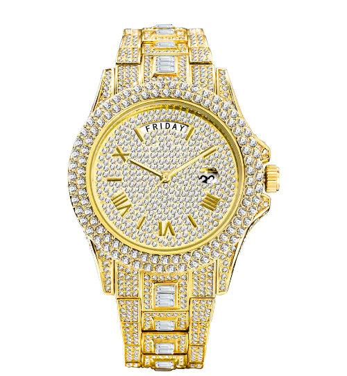 ICEDIAMOND 43MM: Luxurious Iced-Out Gold Watch with Date Display