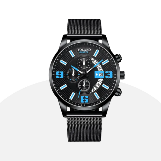 Yolako Men's Quartz Watch:  Black Mesh, Chronograph, Sporty & Stylish