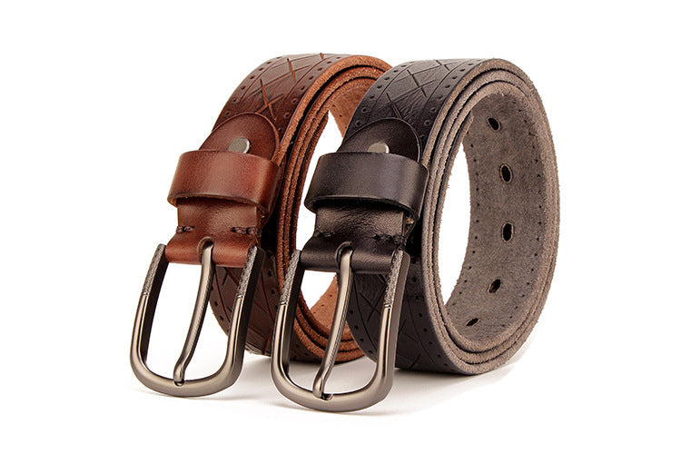 Genuine Leather Belt - Casual Style, Durable, Perfect Fit with Adjustable Buckle