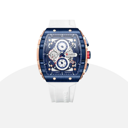 Curren Sporty Chronograph Watch: Blue & Rose Gold, Silicone Strap