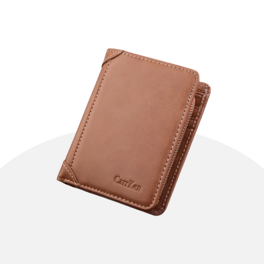 Carvien Men's Genuine Leather Wallet - Slim, Bifold, Zippered Pocket