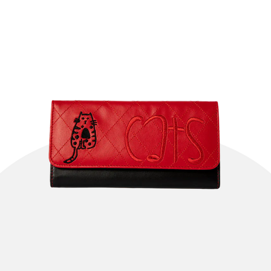 Cats Embroidered Quilted Wallet - Red & Black Women's Clutch