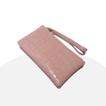 Chic Crocodile Embossed Clutch, Vegan Leather, Wristlet, Evening Bag