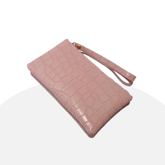 Chic Crocodile Embossed Clutch, Vegan Leather, Wristlet, Evening Bag