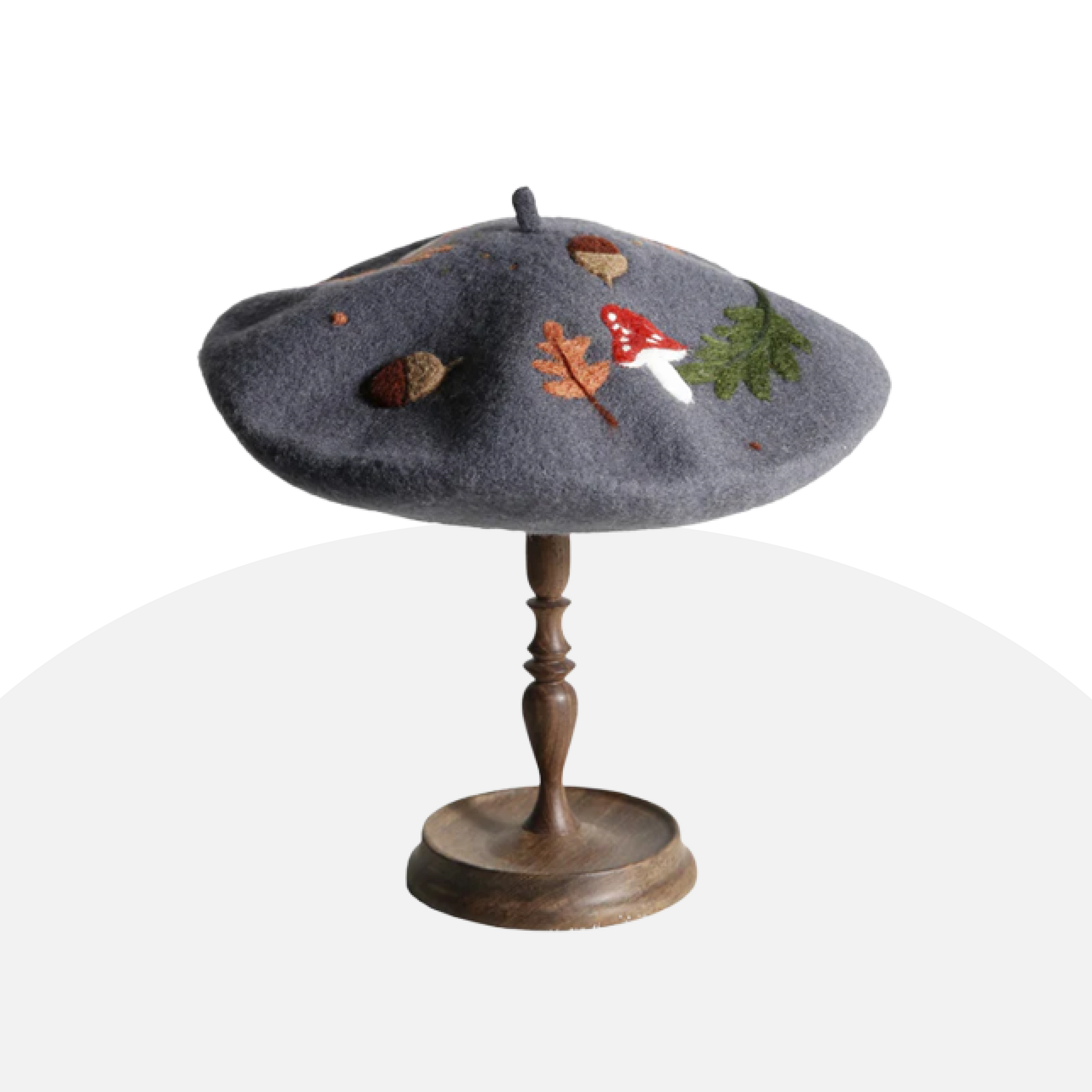 Embroidered Autumn Beret - Wool Felt, Forest Charm, Cozy Style