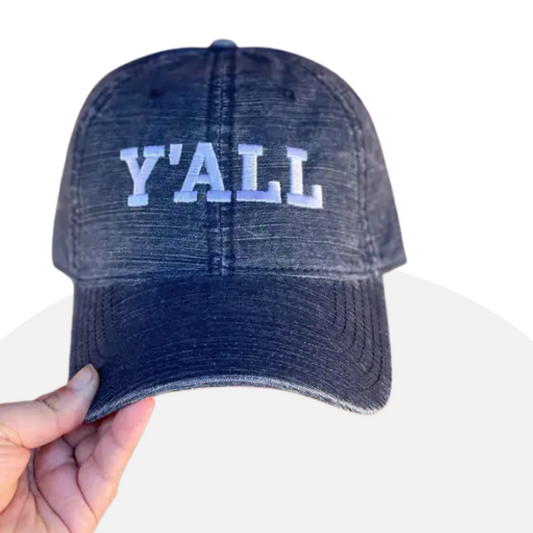 "Y'all" Distressed Denim Cap - Southern Pride, Casual Comfort, Unisex