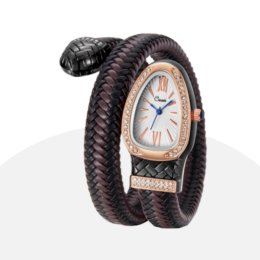 Cussi Women's Snake Watch - Unique Braided Leather & Crystal