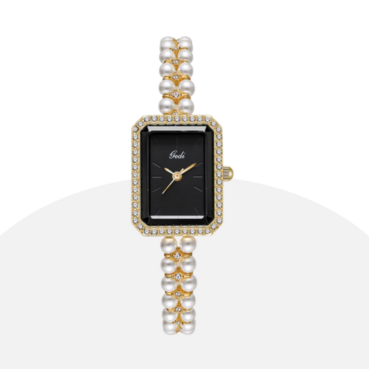 Elegant Gedi Women's Pearl Bracelet Watch with Diamond Accents