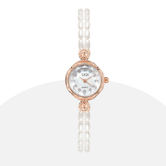 Elegant Gedi Women's Pearl Watch with Rose Gold Accents