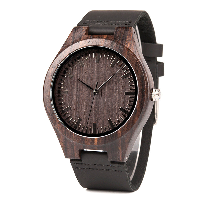 BOBO BIRD Men's Wooden Watch - Classic Style, Natural Ebony Wood