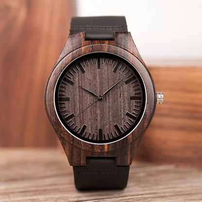 BOBO BIRD Men's Wooden Watch - Classic Style, Natural Ebony Wood