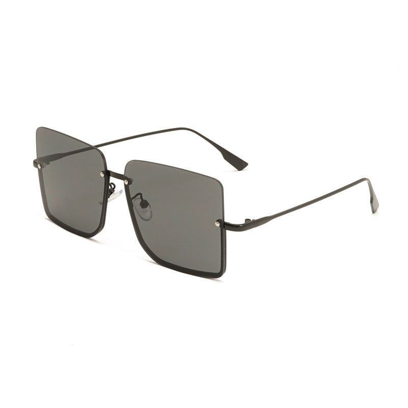 Edgy Square Rimless Sunglasses | Black Metal Frame | UV Protection