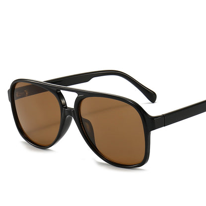 Classic Aviator Sunglasses with Brown Lenses & Black Frame