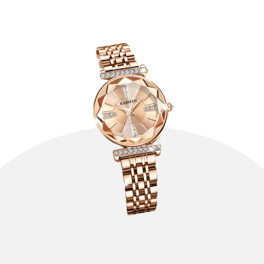 KABIFAN Women's Diamond Watch - Rose Gold, Blue Dial, Elegant Style