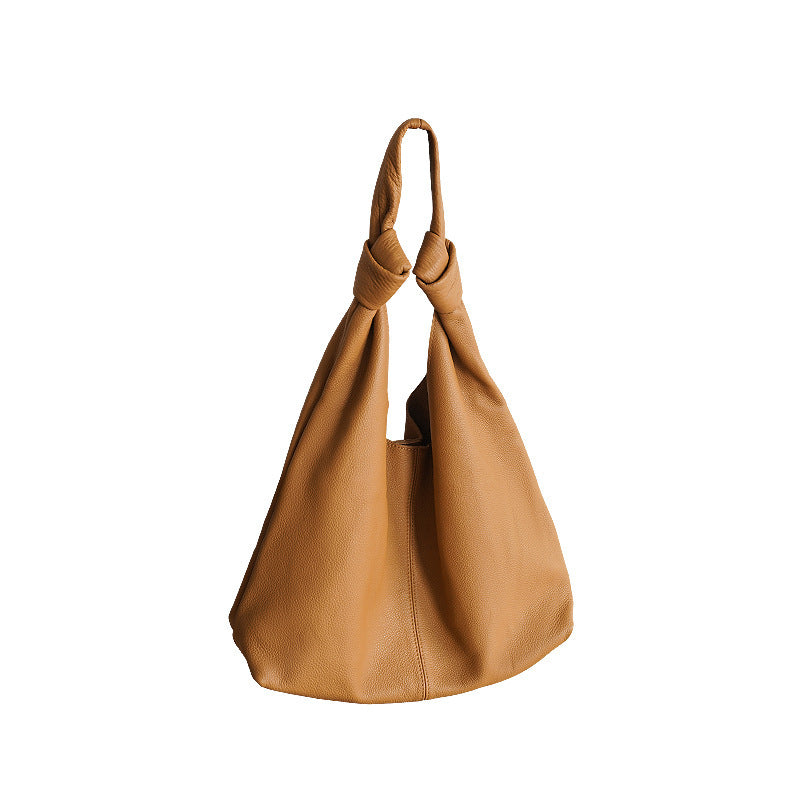 Black Leather Hobo Bag - Knotted Handles, Minimalist Chic