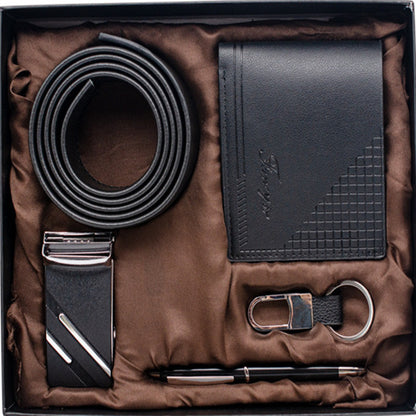 Fancybuy Men's Gift Set: Leather Wallet, Belt, Pen, Keychain, Luxury Box