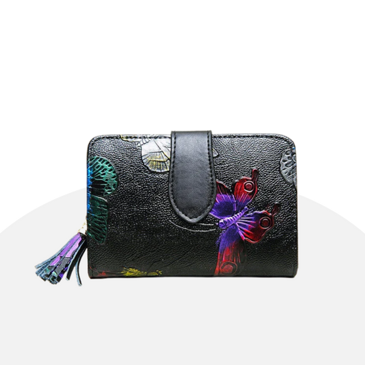 Colorful Butterfly Leather Wallet Women's Clutch Purse with Tassel