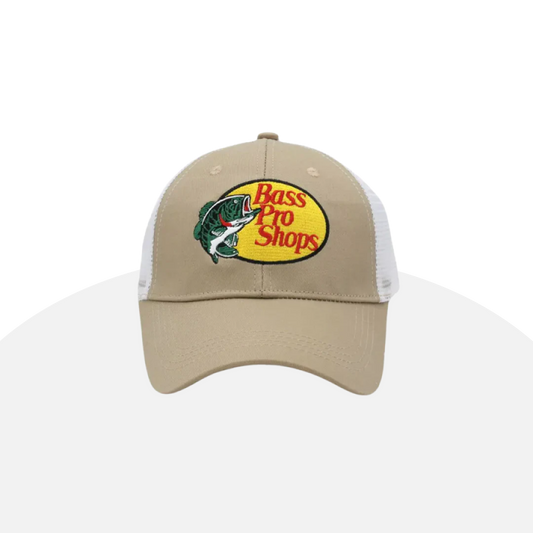 Bass Pro Shops Trucker Hat | Classic Logo | Khaki & Mesh | Unisex