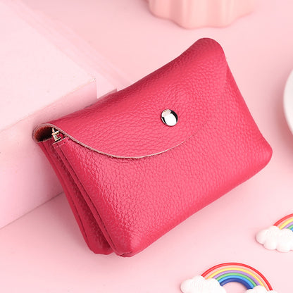 Compact Leather Card Holder Wallet Women's Mini Purse Pink