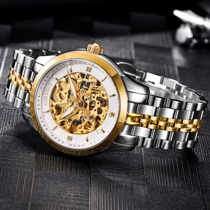 CORGEUT Men's Gold Automatic Watch | Skeleton Dial | Stainless Steel