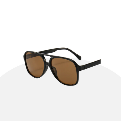 Classic Aviator Sunglasses with Brown Lenses & Black Frame