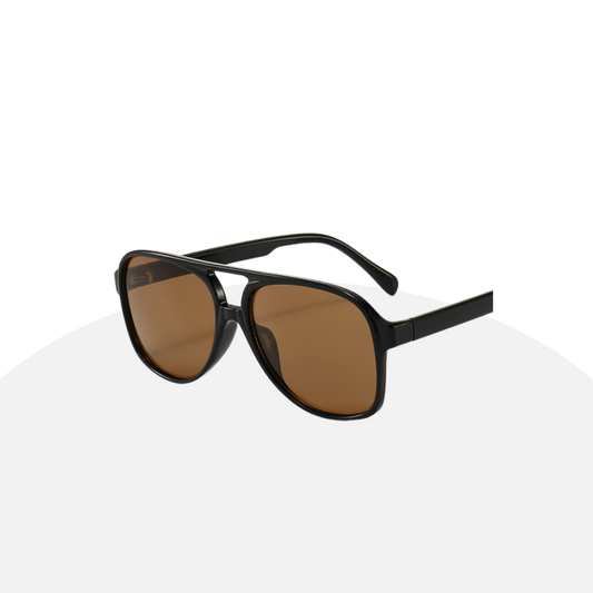 Classic Aviator Sunglasses with Brown Lenses & Black Frame