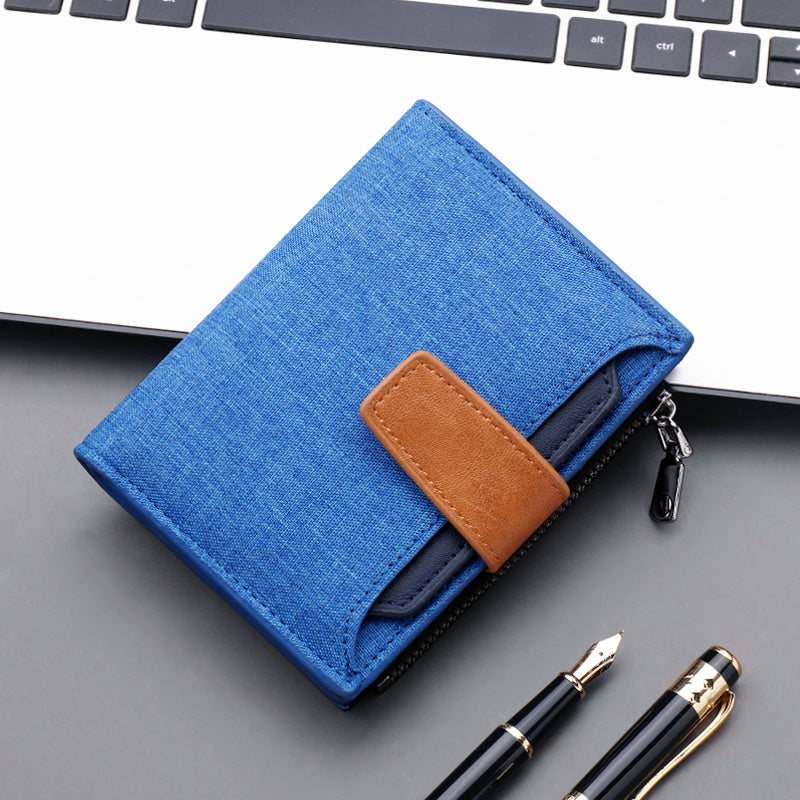 Compact RFID Wallet for Men - Canvas & Leather, Slim Bifold Design