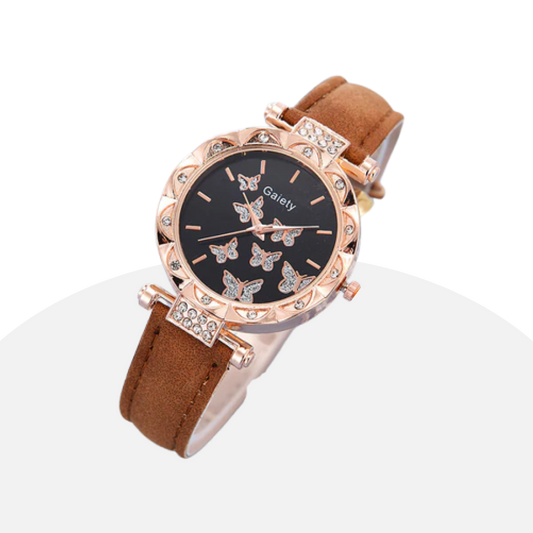 Gaiety Women's Black Butterfly Watch with Rose Gold Accents