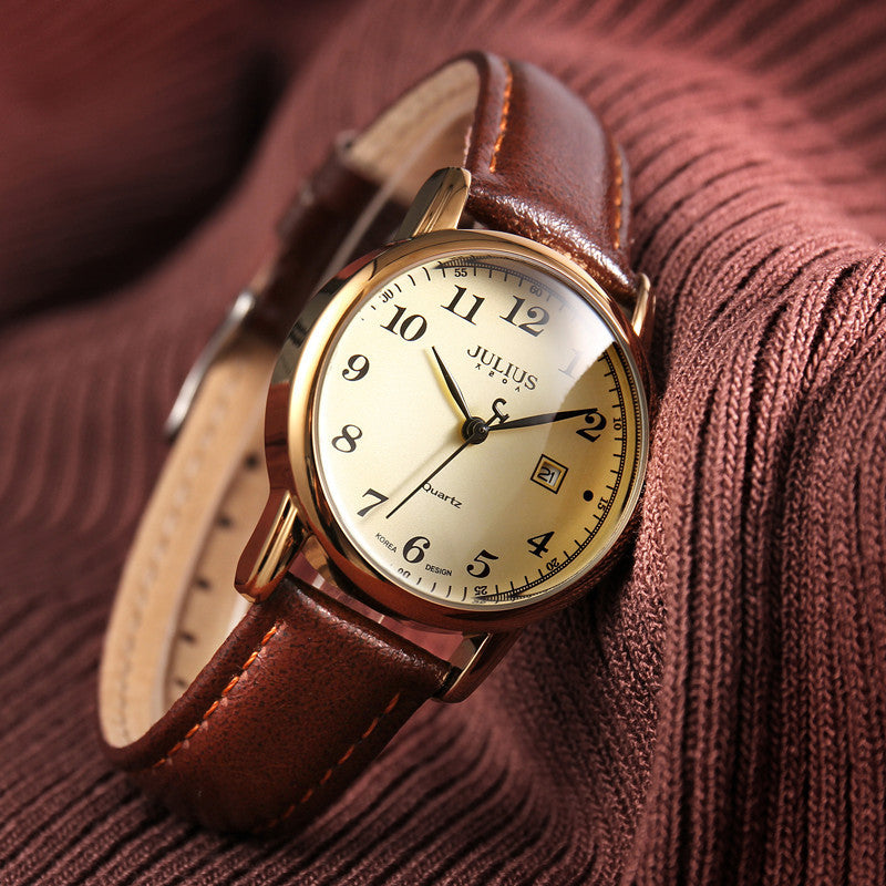 Classic Julius Quartz Watch with Brown Leather Strap