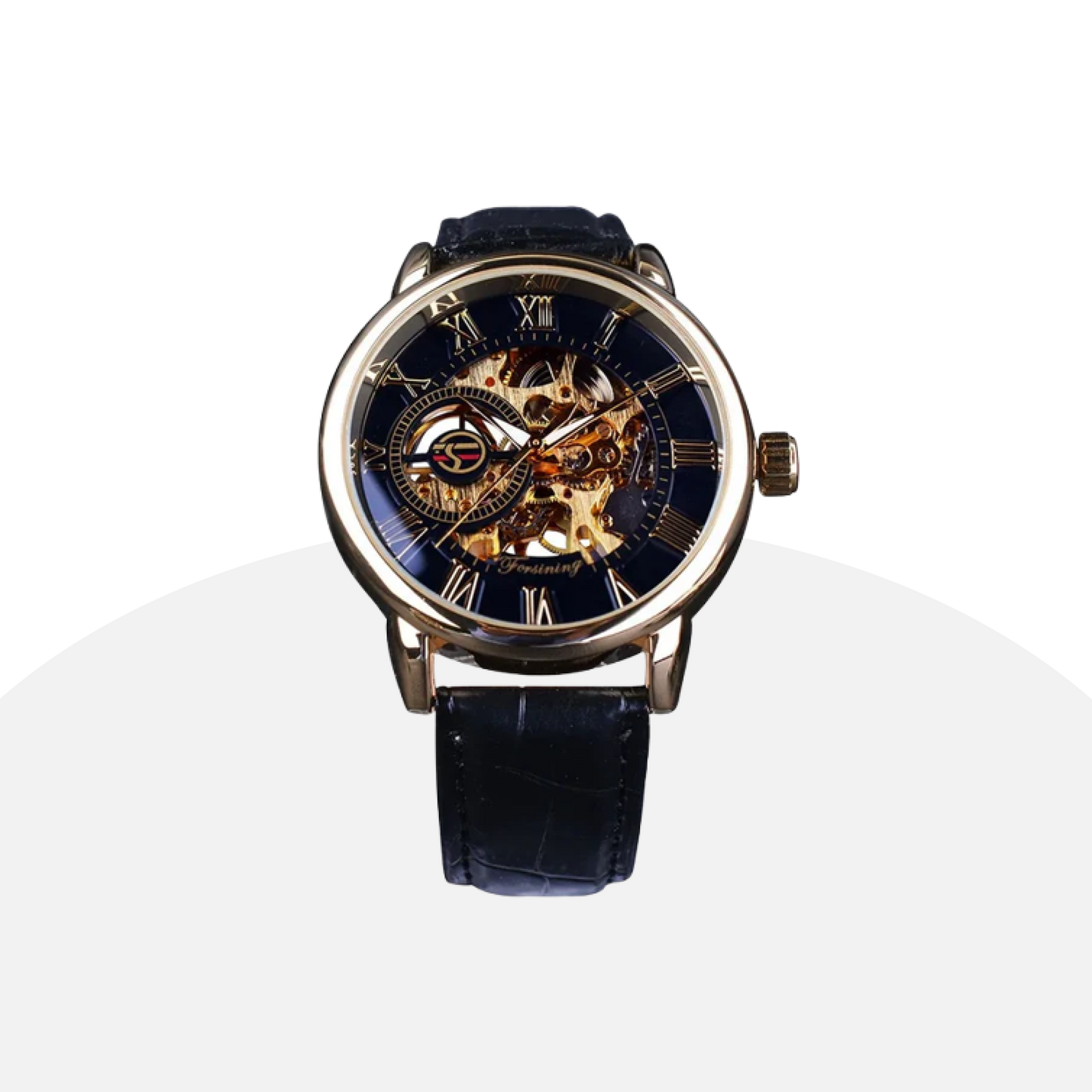 Forsining Men's Automatic Watch: Skeleton Dial, Gold-Tone, Leather Strap