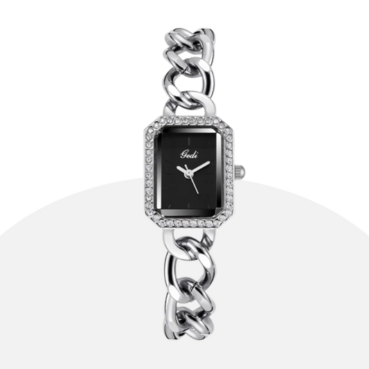 Gedi Women's Silver Chain Watch with Diamond Accents