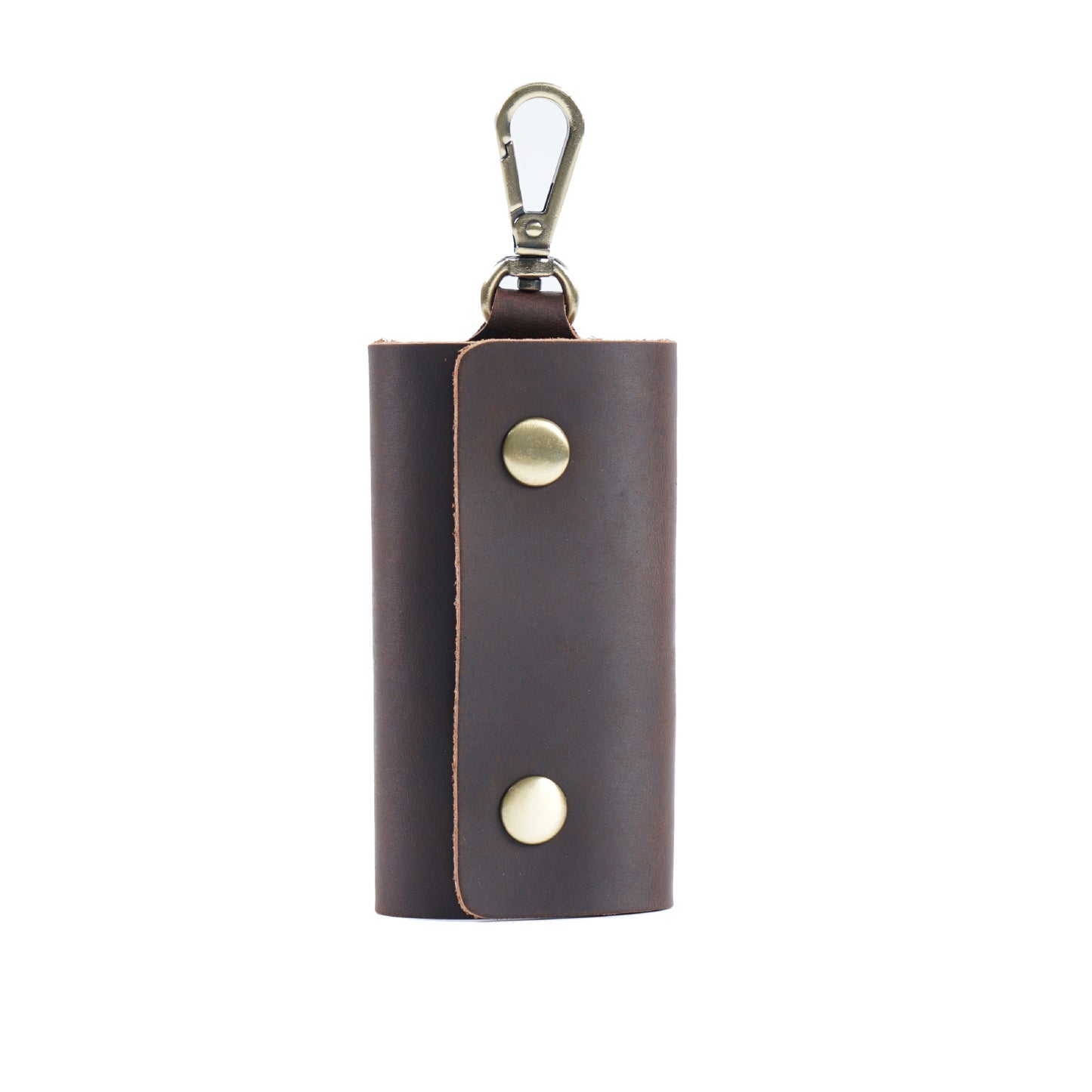 Compact Leather Key Case with Key Ring and Secure Button Closure