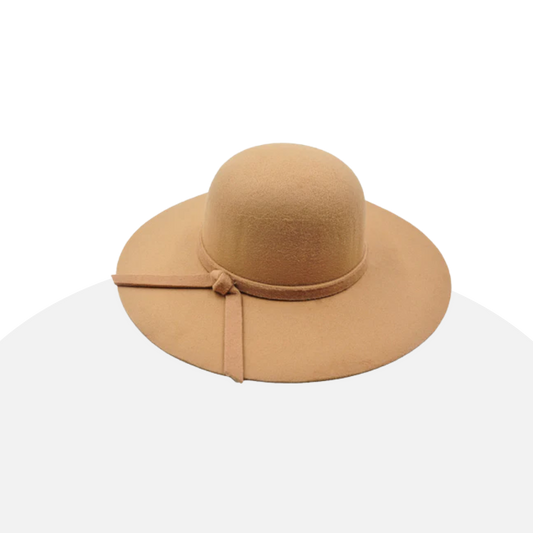 Chic Wool Felt Floppy Hat - Wide Brim, Bow Accent, Autumn Style