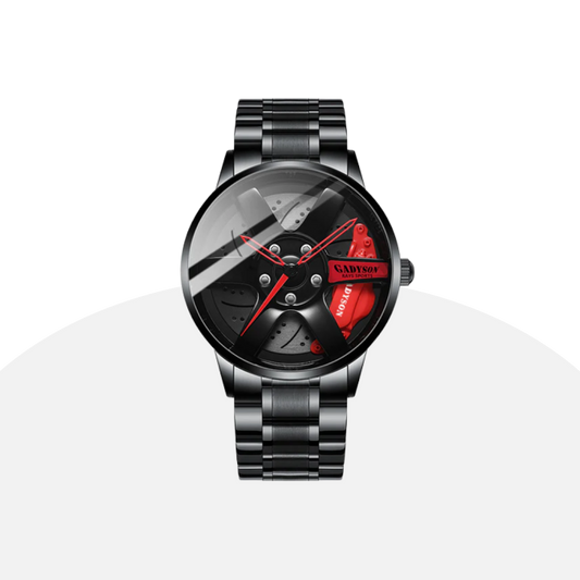 GADYSON Men's Racing-Inspired Watch: Leather, 3D Wheel Design