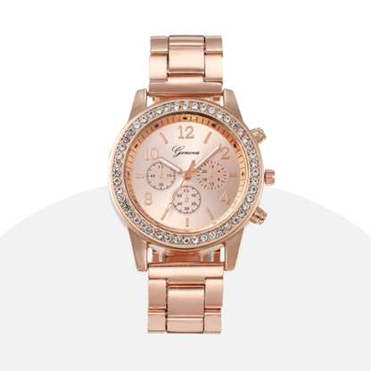 Geneva Women's Gold Watch with Rhinestone Bezel