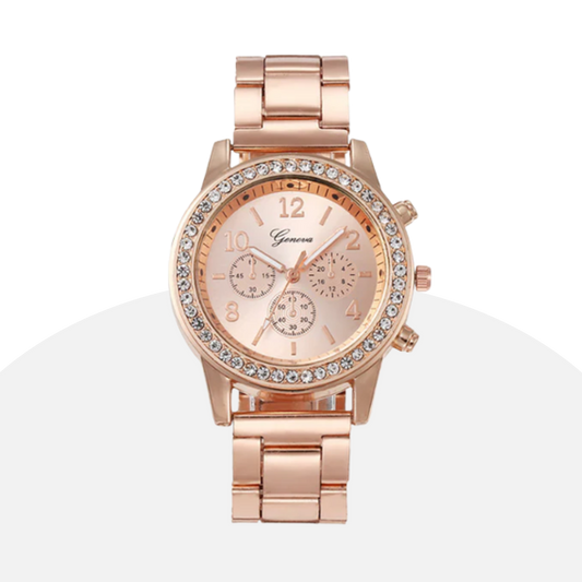 Geneva Women's Gold Watch with Rhinestone Bezel