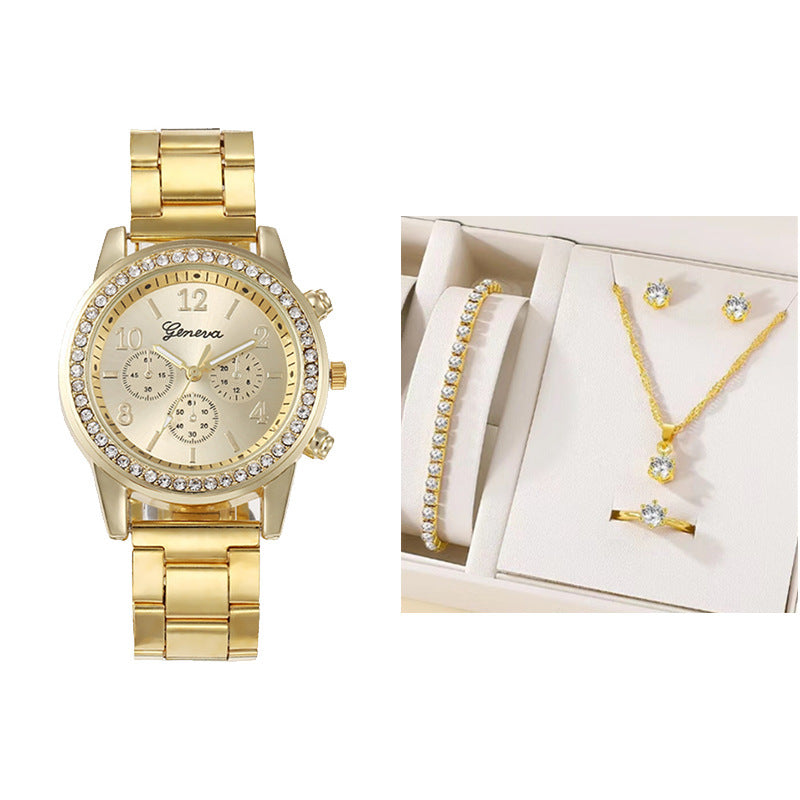 Geneva Women's Gold Watch with Rhinestone Bezel