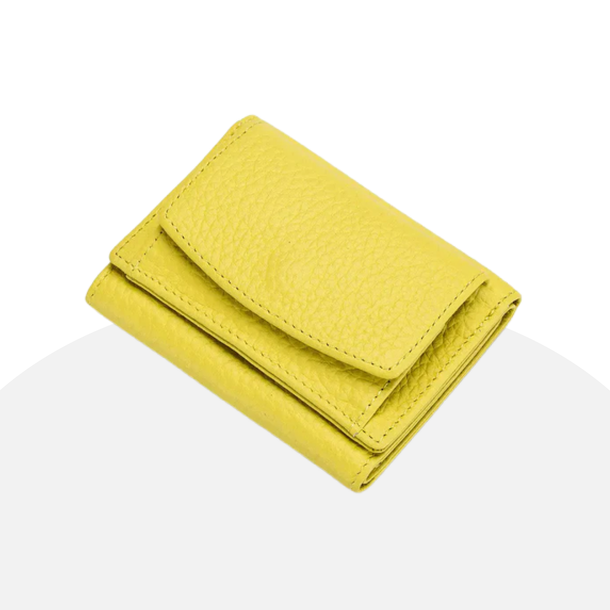 Compact Yellow Leather Wallet Women's Trifold Mini Purse Card Holder