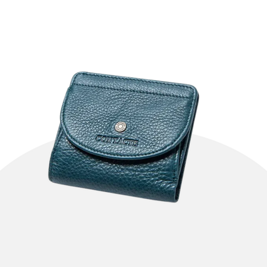 CONTACTS Genuine Leather Wallet Women's Bifold Compact Purse Teal