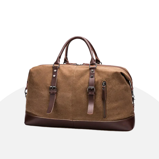 Rugged Canvas Weekender Duffel Bag with Leather Accents - Vintage Travel Style