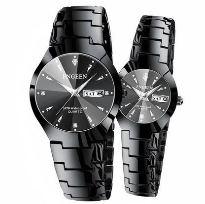 FNGEEN Women's Black Ceramic Watch with Diamond Accents