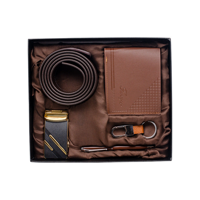 Fancybuy Men's Gift Set: Leather Wallet, Belt, Pen, Keychain, Luxury Box