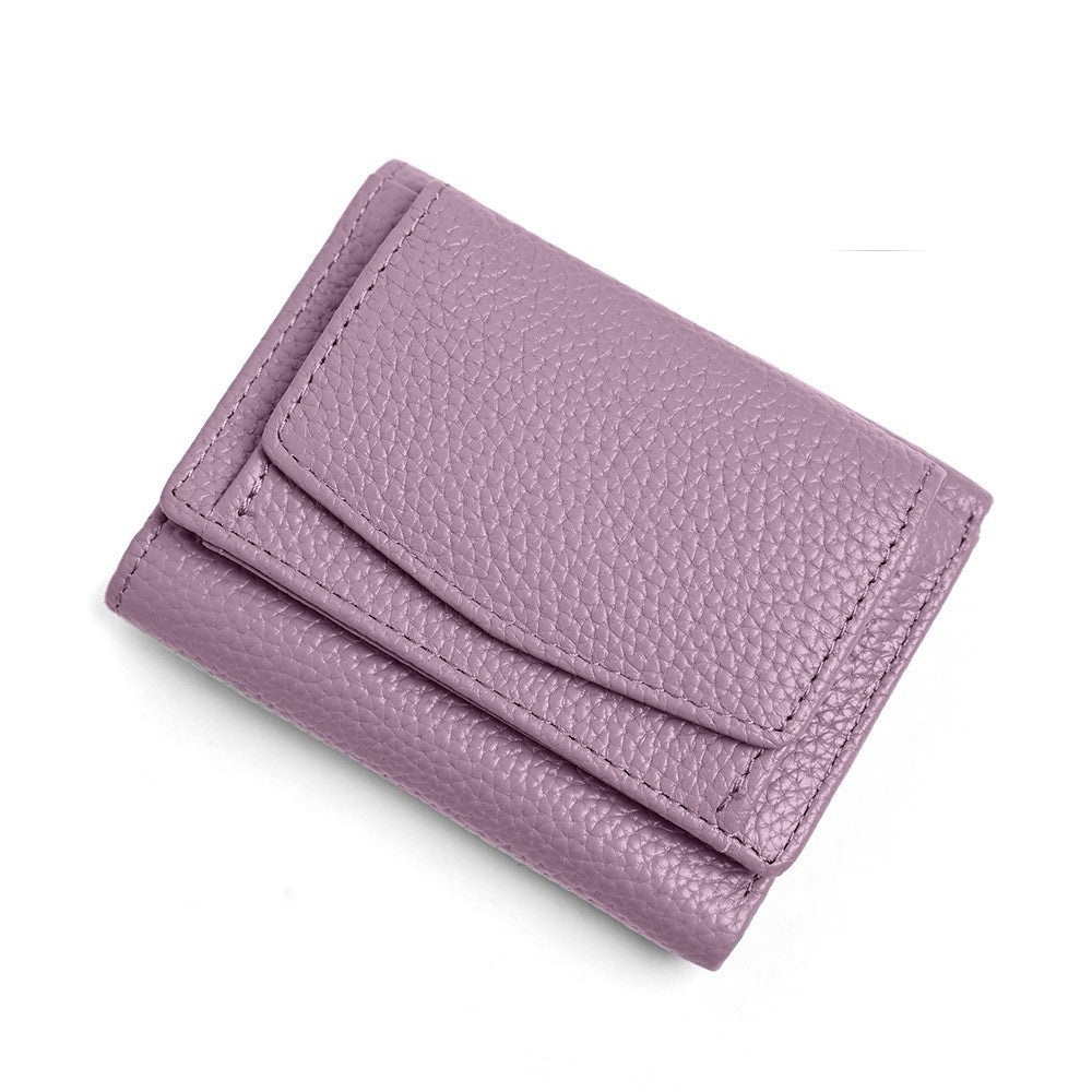 Compact Genuine Leather Wallet Women's Trifold Small Purse