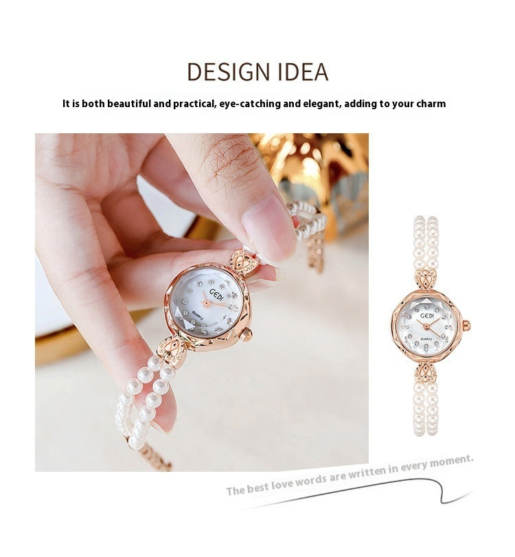 Elegant Gedi Women's Pearl Watch with Rose Gold Accents