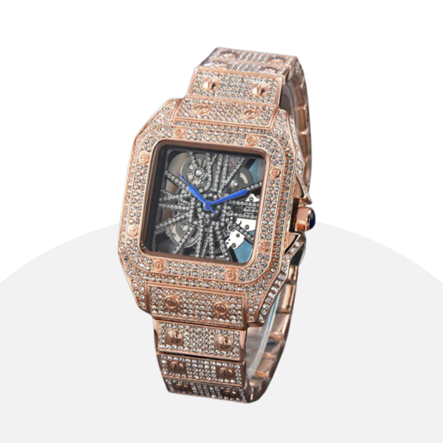 Iced-Out Rose Gold Men's Watch Diamond Luxury Skeleton Automatic