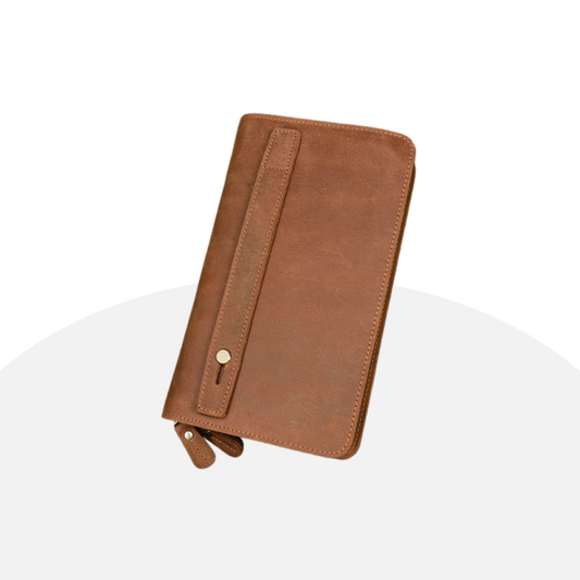 Handcrafted Leather Travel Wallet - Zippered, Passport Holder, RFID Safe