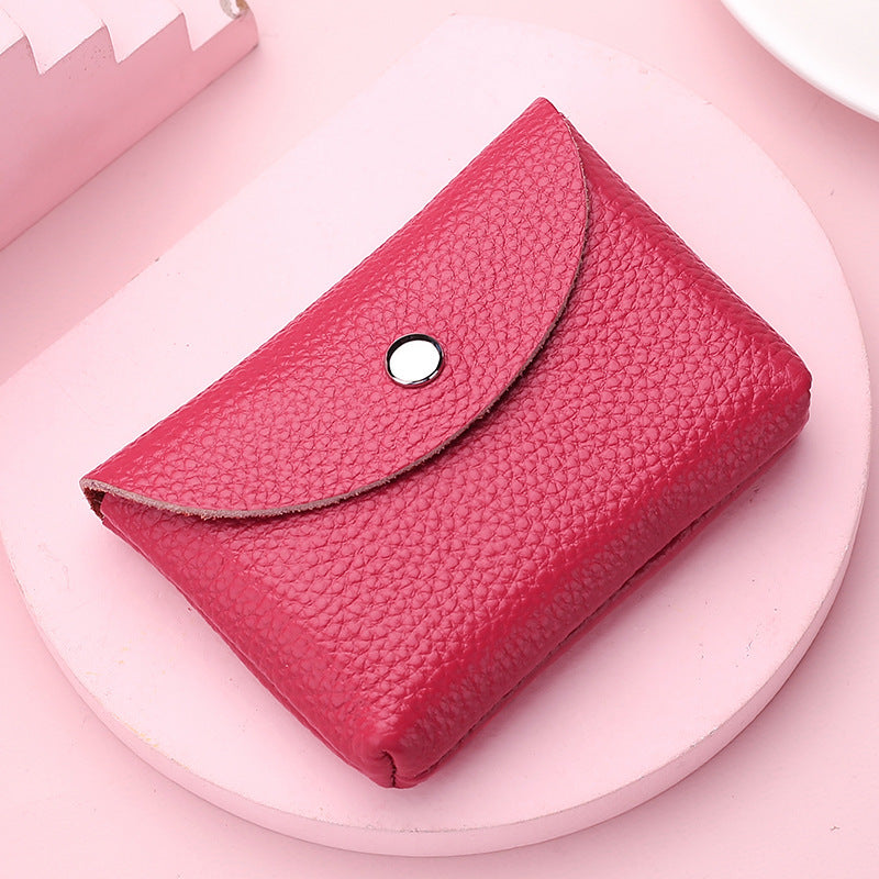 Compact Leather Card Holder Wallet Women's Mini Purse Pink