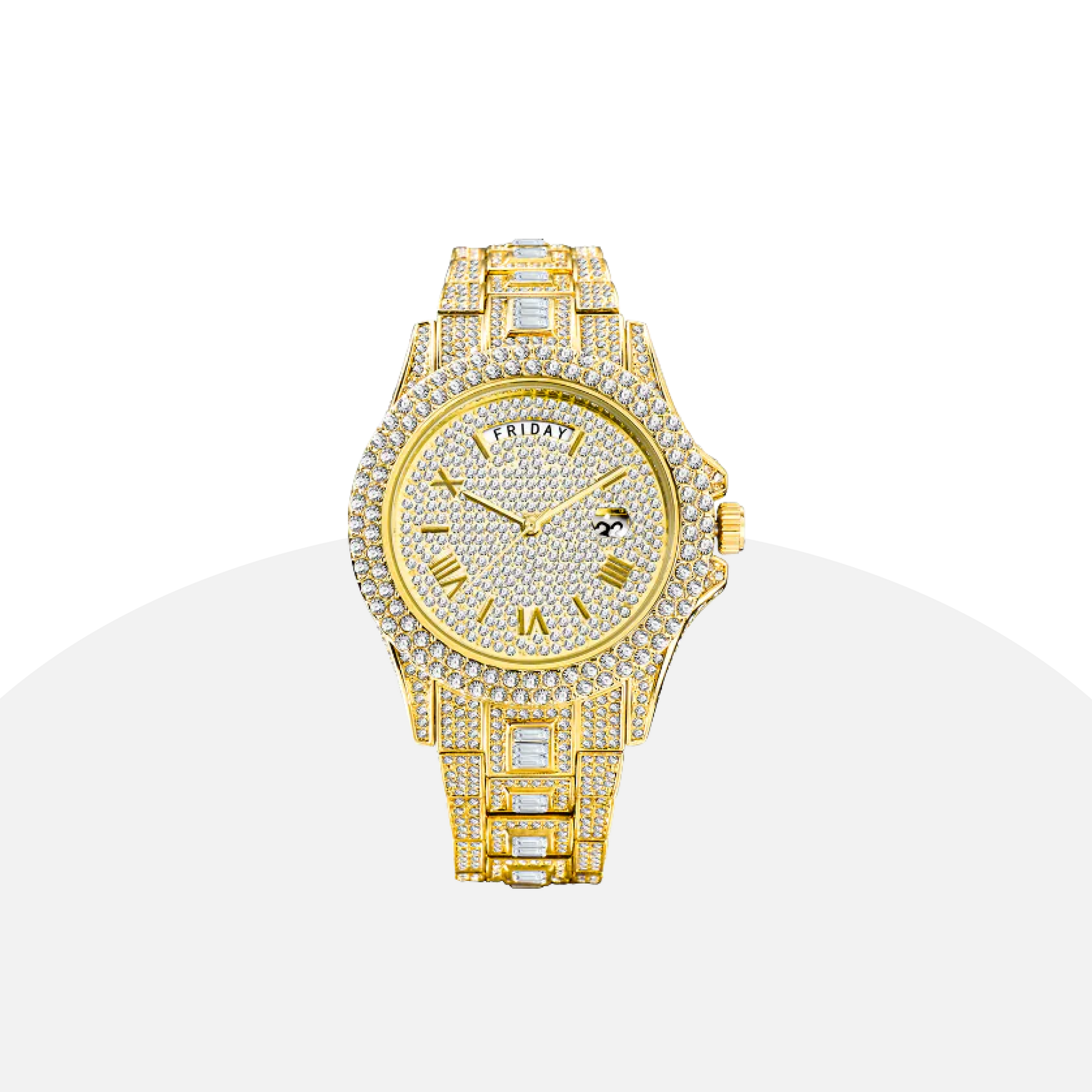 ICEDIAMOND 43MM: Luxurious Iced-Out Gold Watch with Date Display