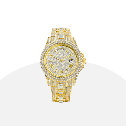 ICEDIAMOND 43MM: Luxurious Iced-Out Gold Watch with Date Display